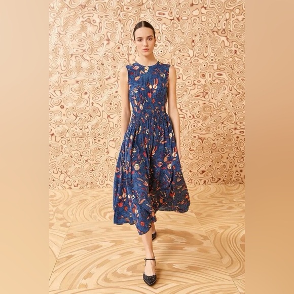 Ulla Johnson Luca Silk Floral Sleeveless A Line Midi Maxi Dress Blue Dahlia - Picture 2 of 14